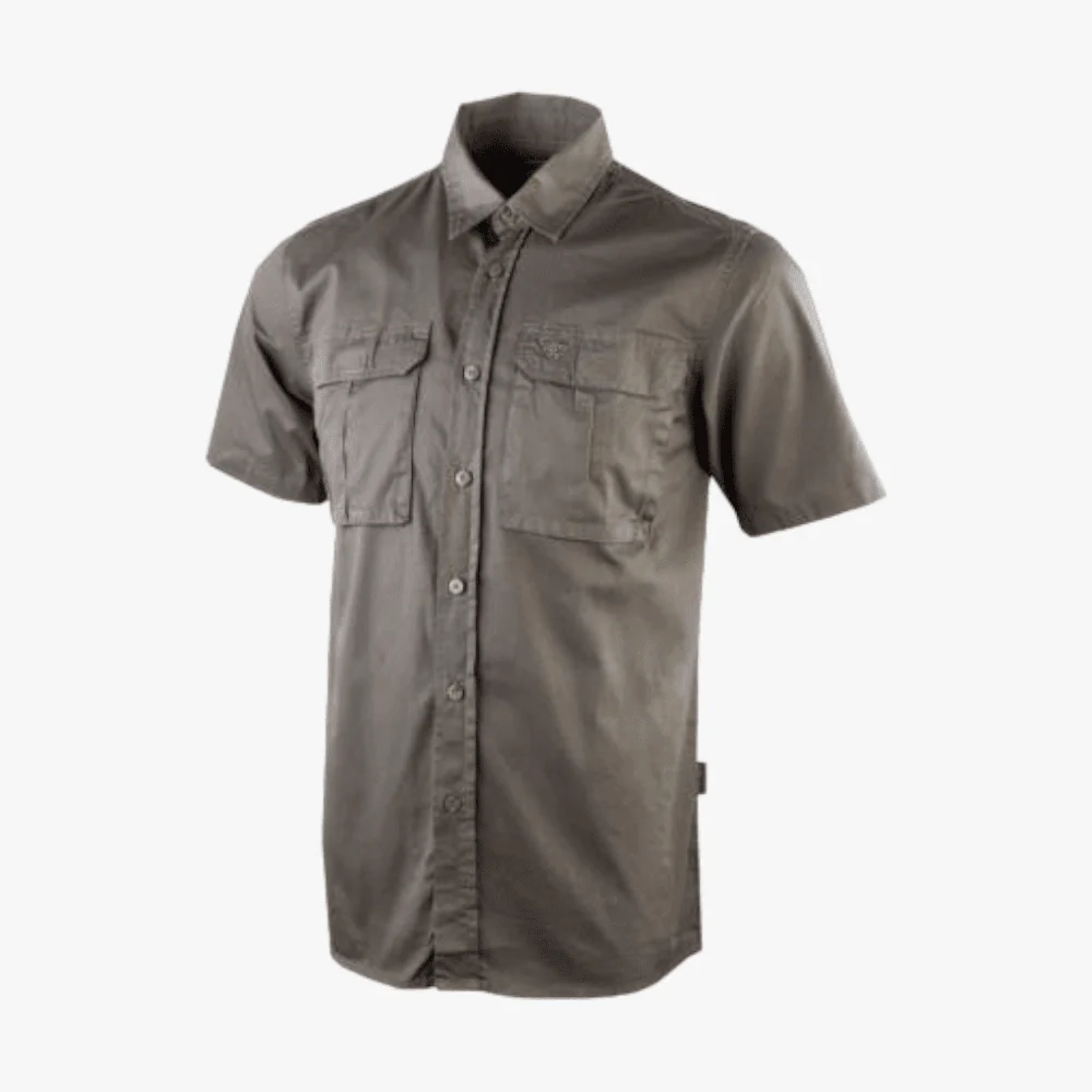 Wildebees Mens Cotton Short Sleeve Canvas Shirt Olive