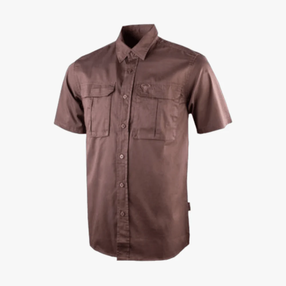 Wildebees Mens Cotton Short Sleeve Canvas Shirt Taupe