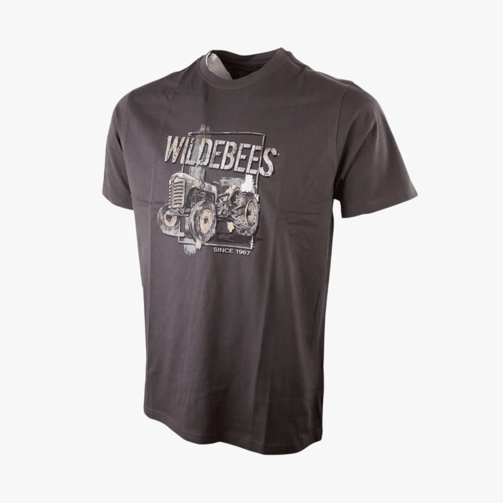 Wildebees Mens Rusted Farm Tractor Tee Pewter