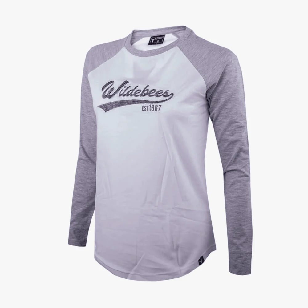 Wildebees Womens Casual Engineered Raglan Top White Grey Mel
