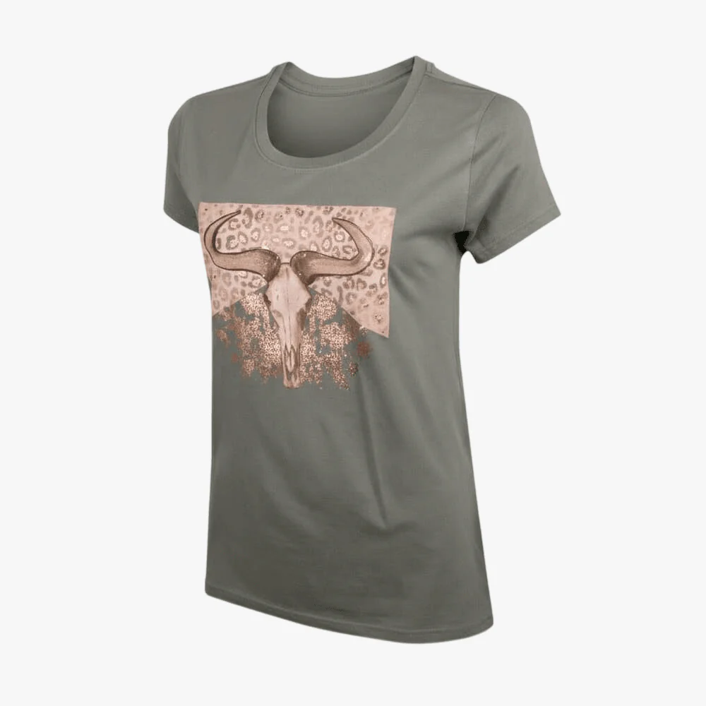 Wildebees Womens Leopardy Skull Tee Sage Leaf